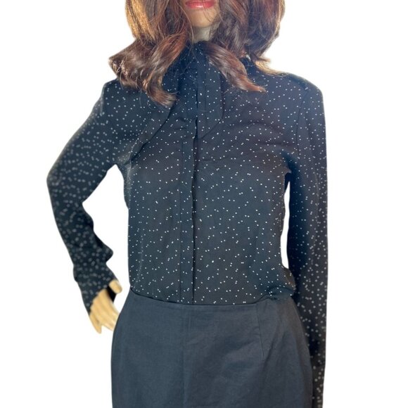 Banana Republic Tie-Neck Blouse in Black/White Mini-Polka Dot Size Small - Picture 1 of 10